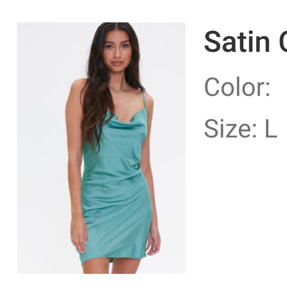Satin cowl neck mini dress green new with tags nwt size large L